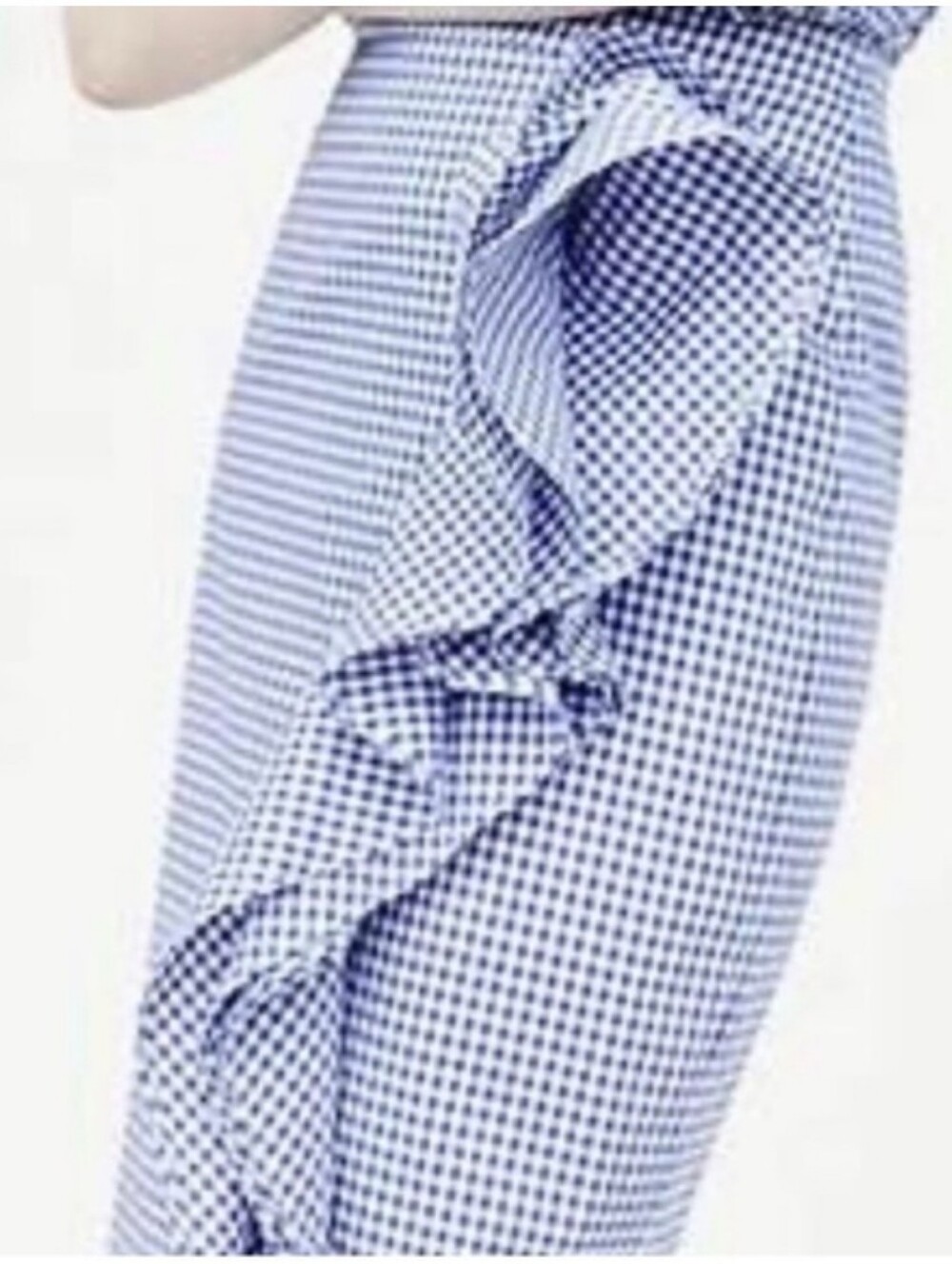J. Crew Royal Blue and White Preppy Gingham Ruffle-Trim Pencil Skirt - Picture 7 of 8